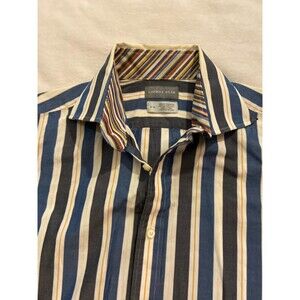 Thomas Dean Men's Shirt Medium Flip Cuff Long Sleeve Multi Color Striped Cotton